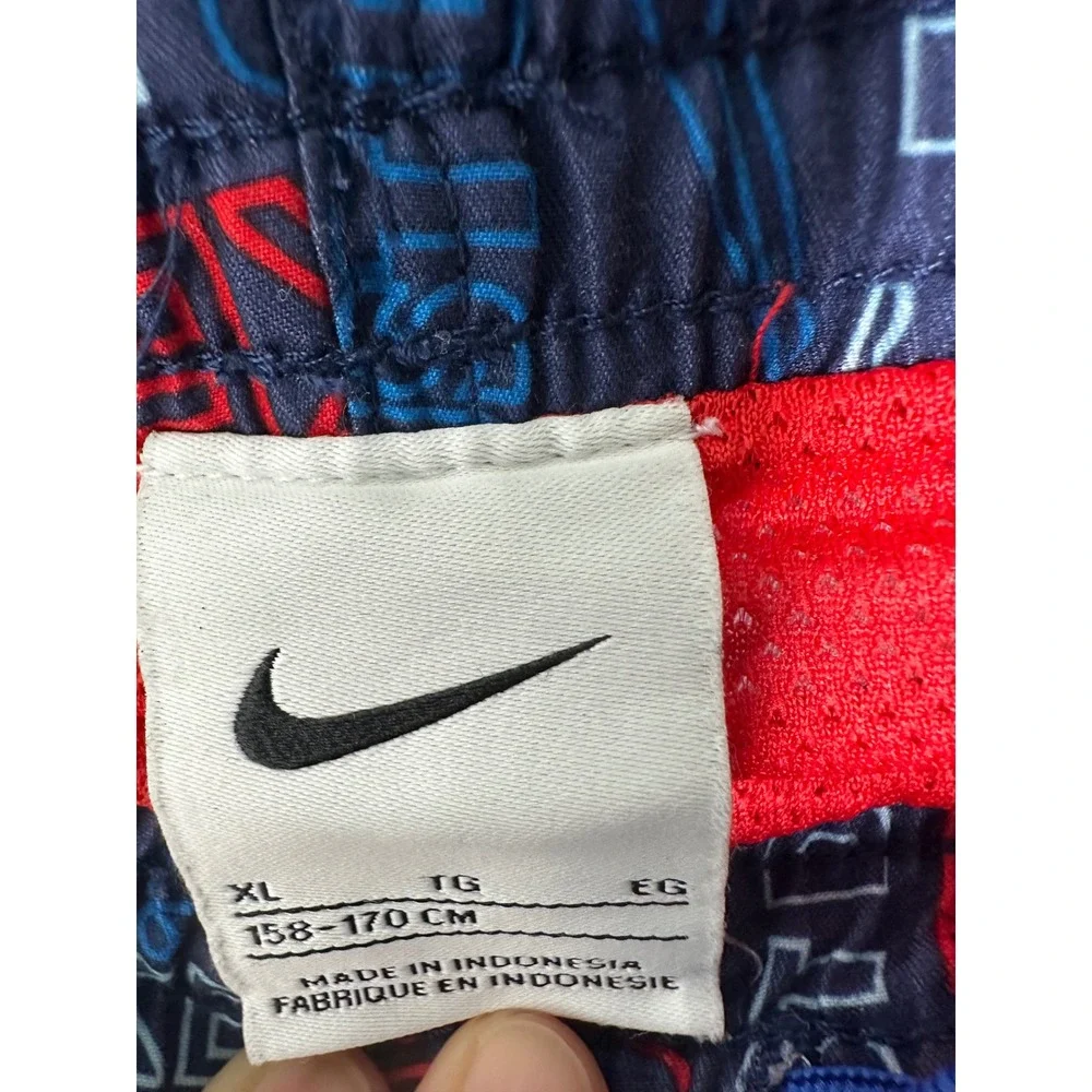 Nike Men's Swim Trunks Shorts Blue Red Just Do It‎ Logo Print Elastic Waist XL